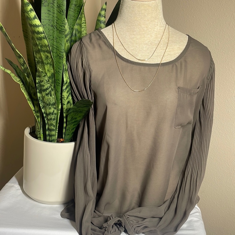Sheer pleated long sleeve blouse L
